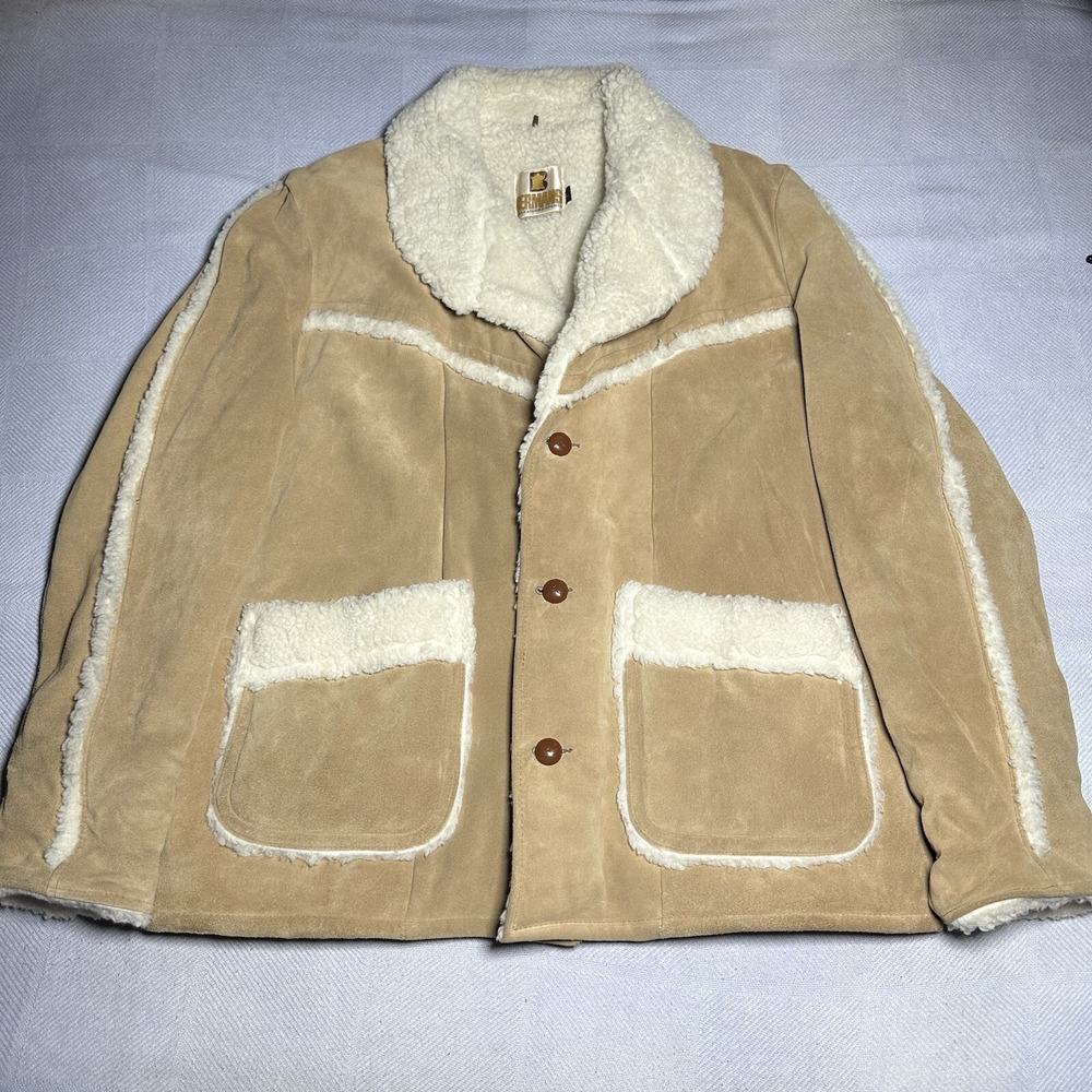 Vintage Bermans Brown Leather Suede Shearling Rancher‎ Western Coat Size XL